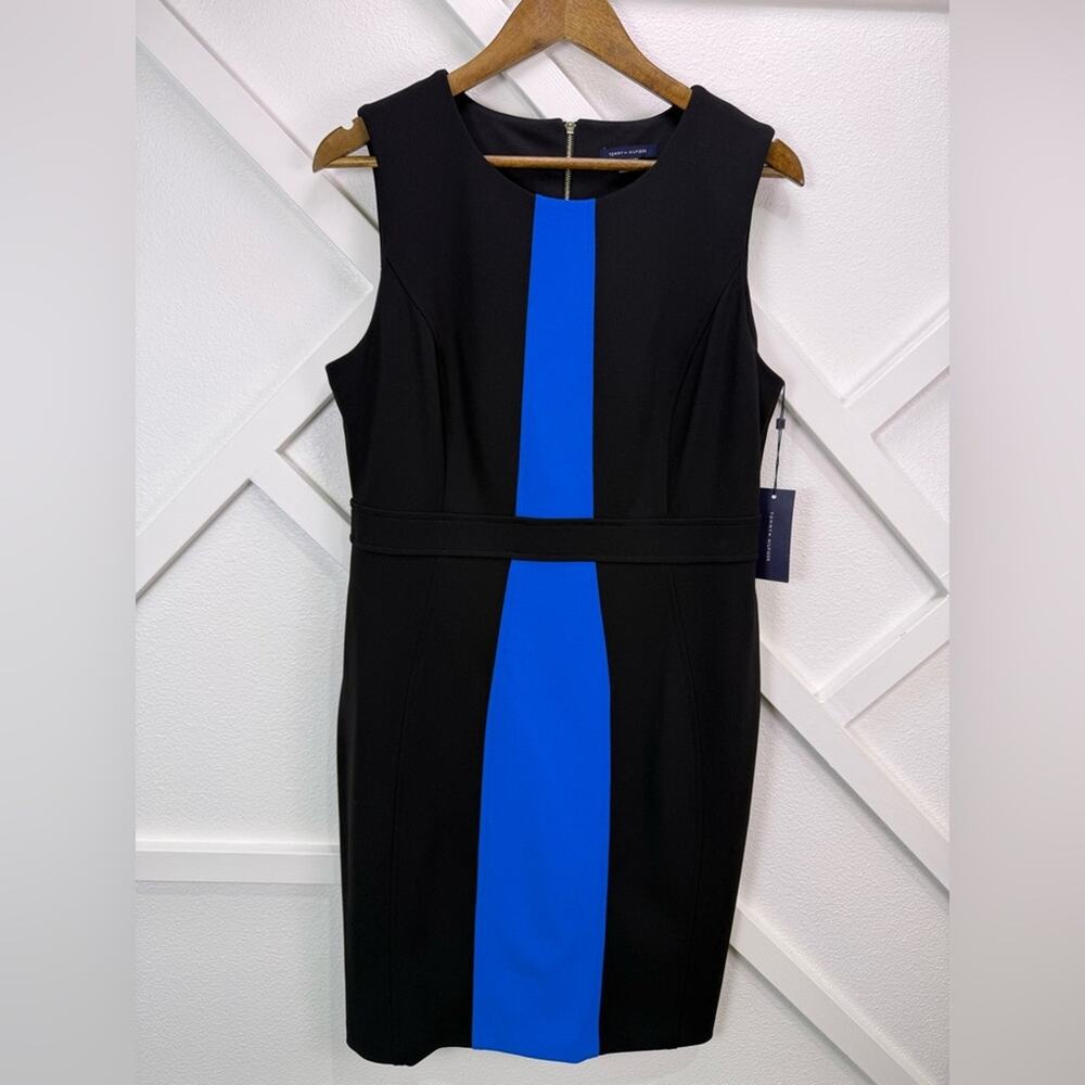 NWT Tommy Hilfiger Colorblocked Scuba Crepe Sheath Dress Black Blue Size 12